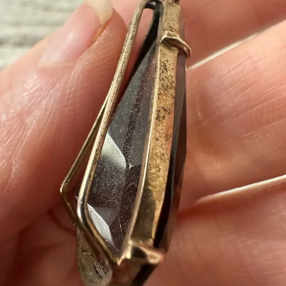 Vintage Sterling Modernist Smokey Quartz Pendant With Gold Tone Chain